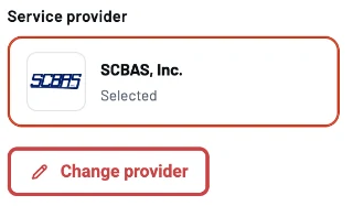 Service request with the provider SCBAS, Inc. already selected
