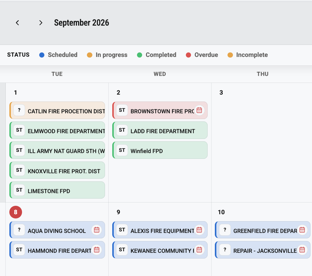 FD Maintain service calendar with scheduled, completed, and overdue work